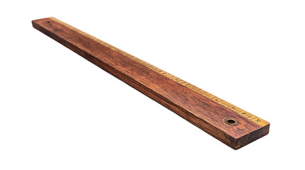 Vintage wooden ruler with brass inlay isolated on transparent background 