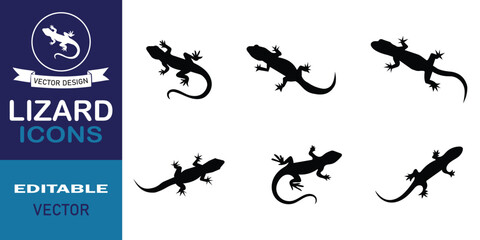 Lizard vector icon. Flat style lizard silhouette vector web design. Reptile lizard illustration isolated on white background. Lizard silhouette vector symbol collection.