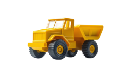 Yellow plastic toy truck isolated on transparent background 