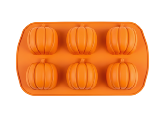 Orange pumpkin silicone mold for baking isolated on transparent background