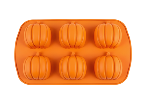 Orange pumpkin silicone mold for baking isolated on transparent background