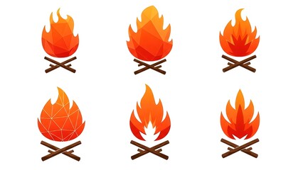 Geometric Campfire Vector Icons Collection for Outdoor Design