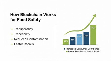 Blockchain for Food Safety Infographic Visualizing Transparency Traceability and Increased Consumer Confidence.
