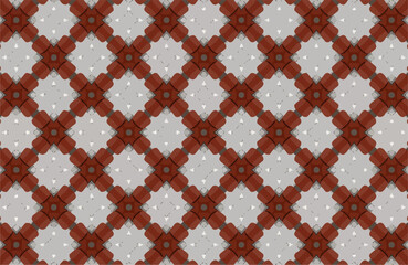 Warm Tones Geometric Pattern Featuring Stylized Floral Crosses and Square Accents, Ideal for Digital Backgrounds and Textile Designs