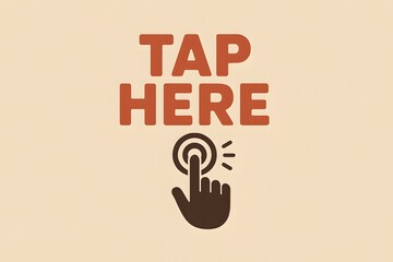 Obraz premium Retro-style “TAP HERE” call-to-action graphic with hand icon and warm tones — vintage interface design for apps, banners, or interaction cues