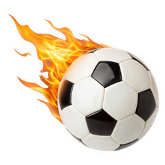 Fototapeta premium Fiery soccer ball in motion isolated on transparent background
