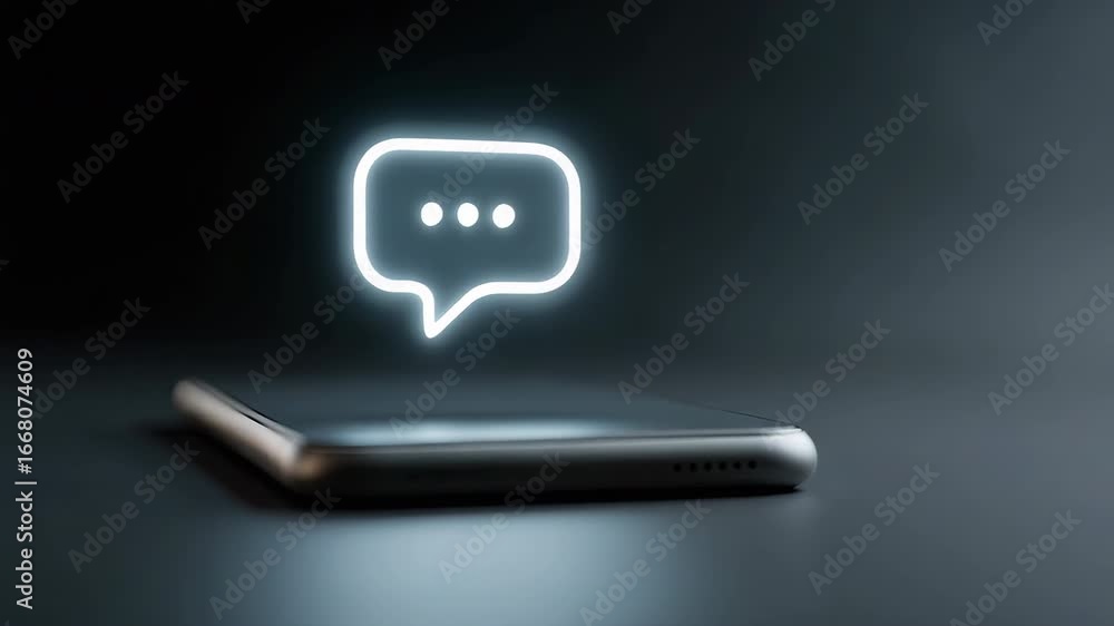 Poster Glowing chat message icon above smartphone symbolizing communication