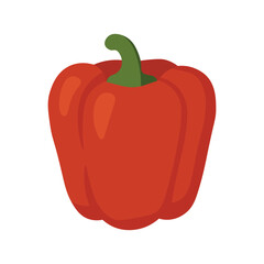 Fresh red bell pepper with green stem, flat vector style, isolated vegetable illustration.