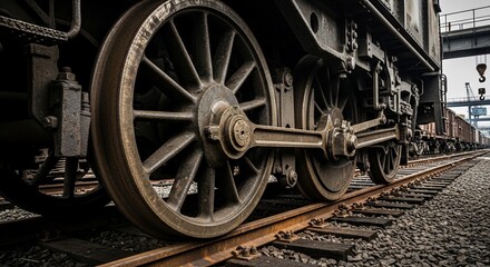 Weathered Train Wheels on Rusty Tracks, Industrial Setting