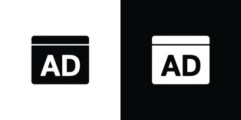 Black square icon with AD letter, white square icon with AD letter, transparent background