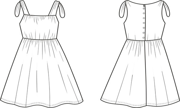 Adorable Girl's Dress with Button Back Closure, Adjustable Tie Straps, Flared Skirt, Comfortable and Stylish Summer Outfit