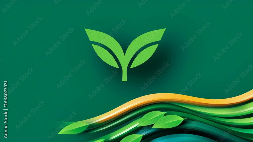 Poster vibrant green abstract design with flowing lines and leaves, symbolizing nature and growth in fresh 