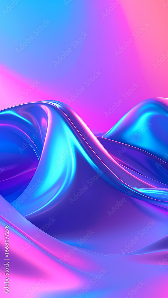 Poster abstract fluid iridescent holographic neon curved wave in motion colorful background 3d render. grad