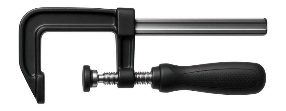 F-clamp with a powder-coated finish and an ergonomic plastic handle for general construction.