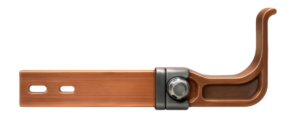 Copper-plated roofing bracket with a reinforced joint for heavy-duty use on a commercial facility.