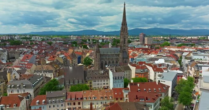 Aerial view of the beautiful French city of Mulhouse