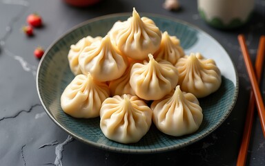Top view of Tang Yuan(sweet dumplings balls) on stone background. Traditional cuisine for lantern festival, Mid-autumn, Dongzhi (winter solstice festival) and Chinese new year. High quality