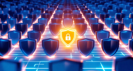 Cyber security shield protection: digital data safety concept