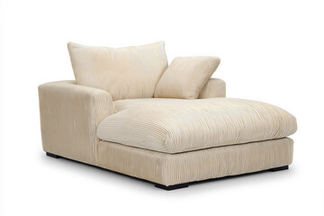 Fototapeta premium Beige corduroy chaise lounge chair, oversized cushions and throw pillows on black base isolated on transparent background.