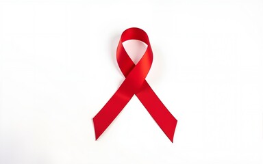 Red ribbon for World AIDS Day awareness on white background with subtle details. High quality