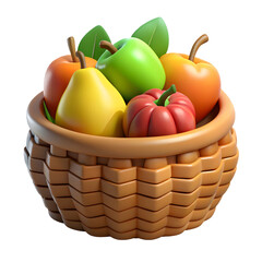 Basket Full of Assorted Fruits in a 3D Rendered Illustration for Healthy Eating