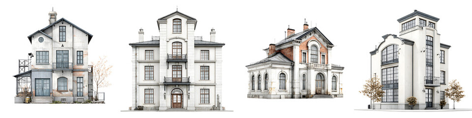 Obraz premium Set of Old European Style Houses: Architecture Illustration