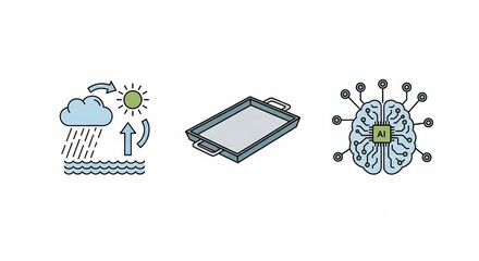 From Natural Cycles to AI A Diverse Icon Set with Water Tray and Brain.