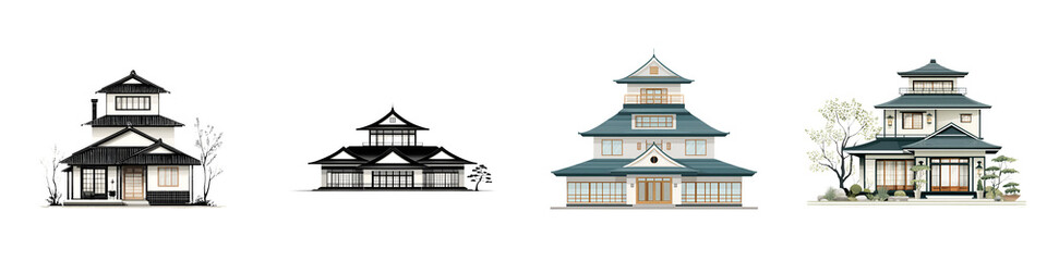Naklejka premium Collection of Traditional Japanese Houses: Architecture, Culture, and Design
