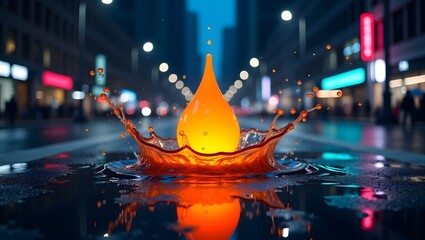 fire in the city , water splash