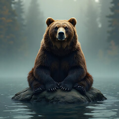 Obraz premium brown bear sitting on the water