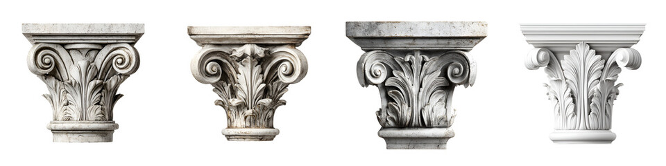 Column Capitals: Greek Architectural Elements Isolated on White