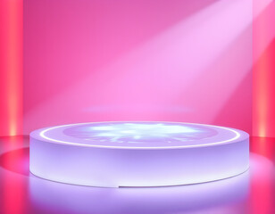 Illuminated Stage with Spotlights in a Pink Studio