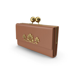 Tan Leather Clutch Purse with Gold Accents, 3d Png, transparent background
