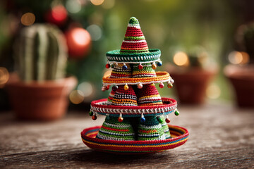 Colorful Christmas tree crafted from tiny Mexican hats