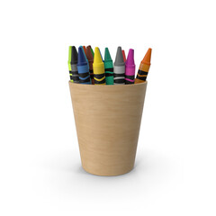 Crayons in a Cardboard Cup, 3d Png, transparent background