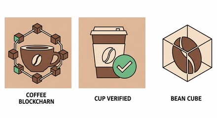 Coffee Blockchain Verification A Modern Icon Set Showing Traceability from Bean to Cup.