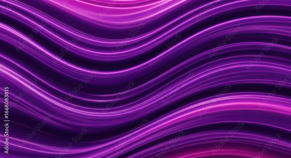 Poster 3d illustration of vibrant purple wavy lines with glowing effect, creating a futuristic and energeti
