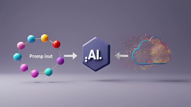 Colorful molecular structure leading to AI processing and data visualization in a digital cloud - Powered by Adobe