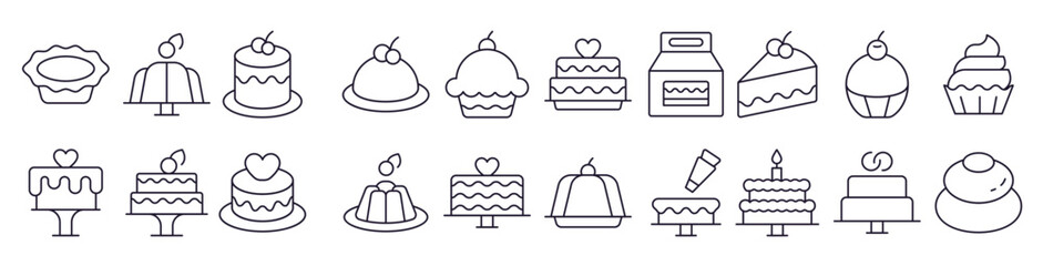 Cakes and Pastries Line Icon Collection. Editable Stroke. Perfect for Infographics, Articles, Books, Flyers, Banners