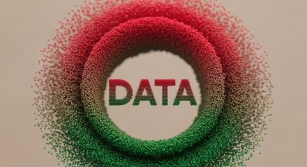 3d illustration of the word data formed by a circular arrangement of small particles transitioning from red to green, symbolizing data flow and transformation