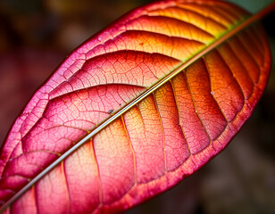 Vibrant Leaf Closeup Autumnal Hues and Vein Detail