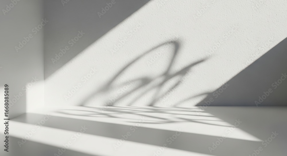 Poster 3d illustration of abstract shadow pattern on a white wall, creating a sense of depth and minimalism