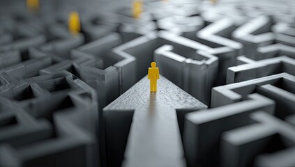A miniature figure stands on a path through a complex maze