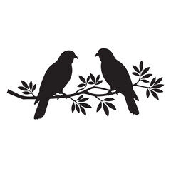 Fototapeta premium Two Birds on Branches - Silhouette Artwork