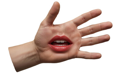Mouth on Hand on white transparent background, PNG