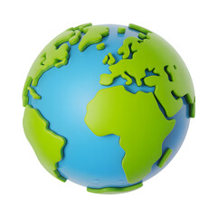 Vibrant 3D globe illustration showing Earth with continents, perfect for global concepts and world issues