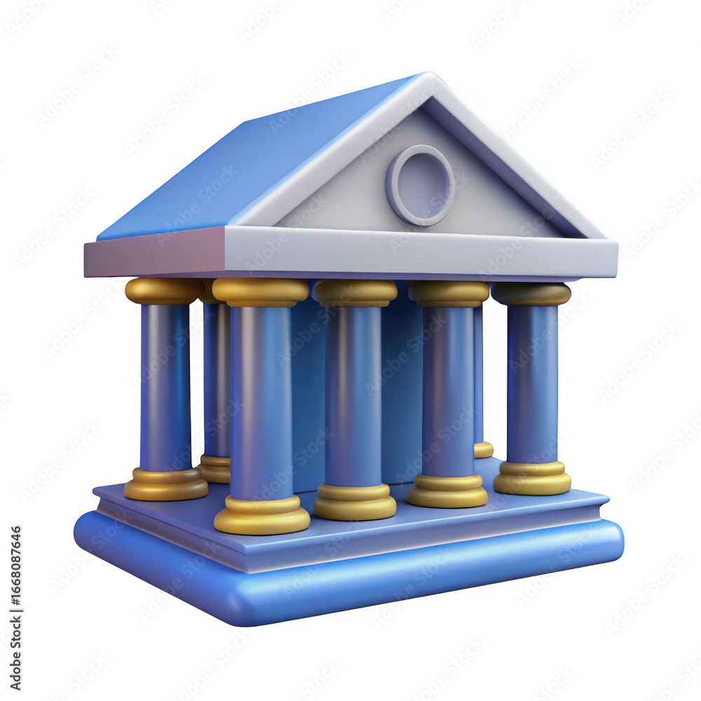 Poster 3d classical bank building with columns isolated on transparent background