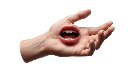 Mouth on Hand on white transparent background, PNG