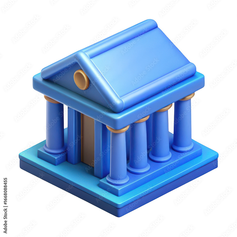 Poster 3d blue classical building with columns isolated on transparent background