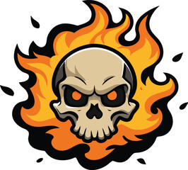 Fiery skull emblem with intense orange eyes